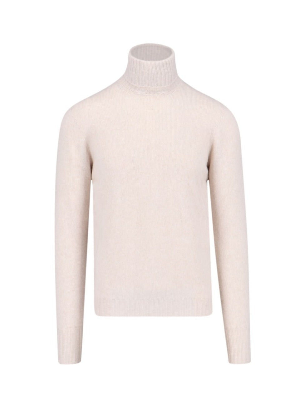 Turtleneck Sweater In Cream Cashmere Ribbed Trim