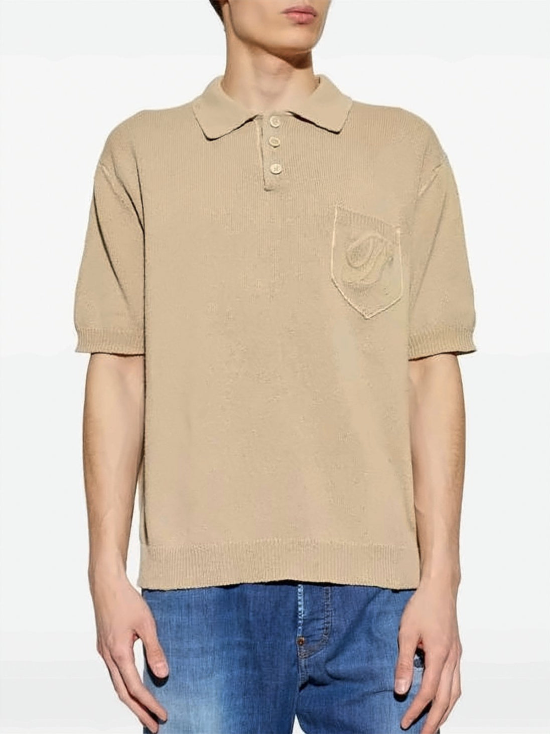 Textured Knit Short-Sleeve Polo Shirt with Classic Collar