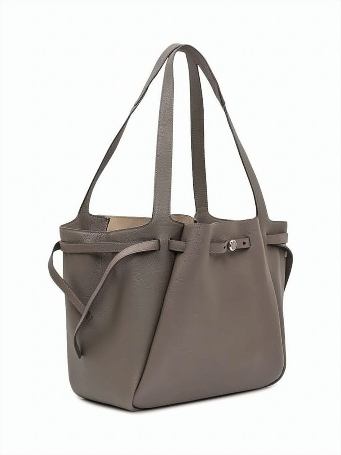 Structured Taupe Cow Leather Tote Bag