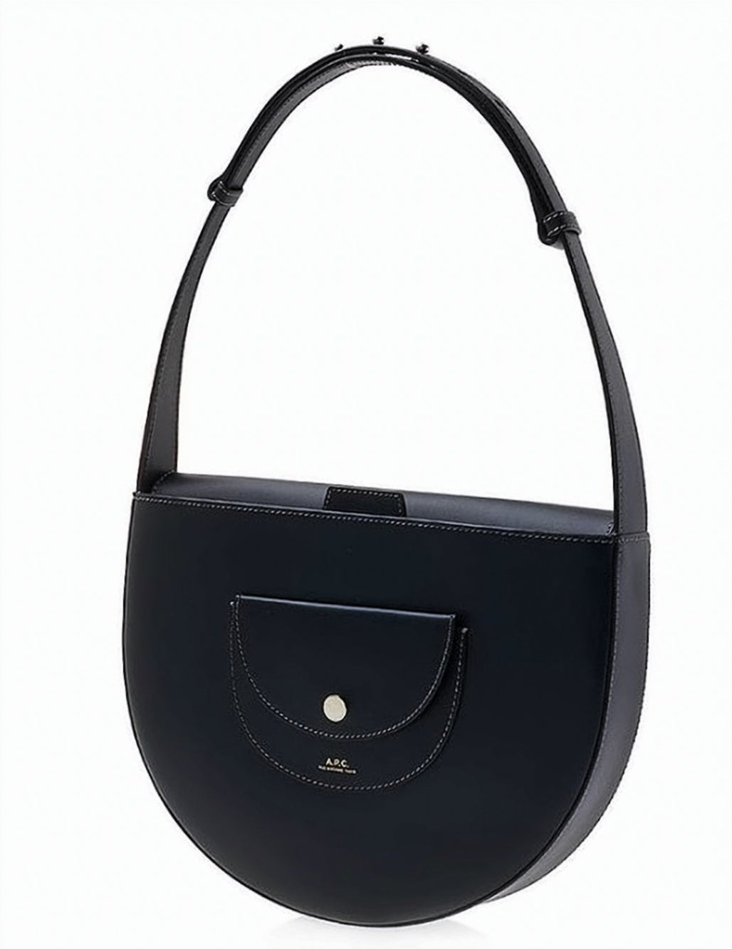 Half-Moon Black Calf Leather Shoulder Bag