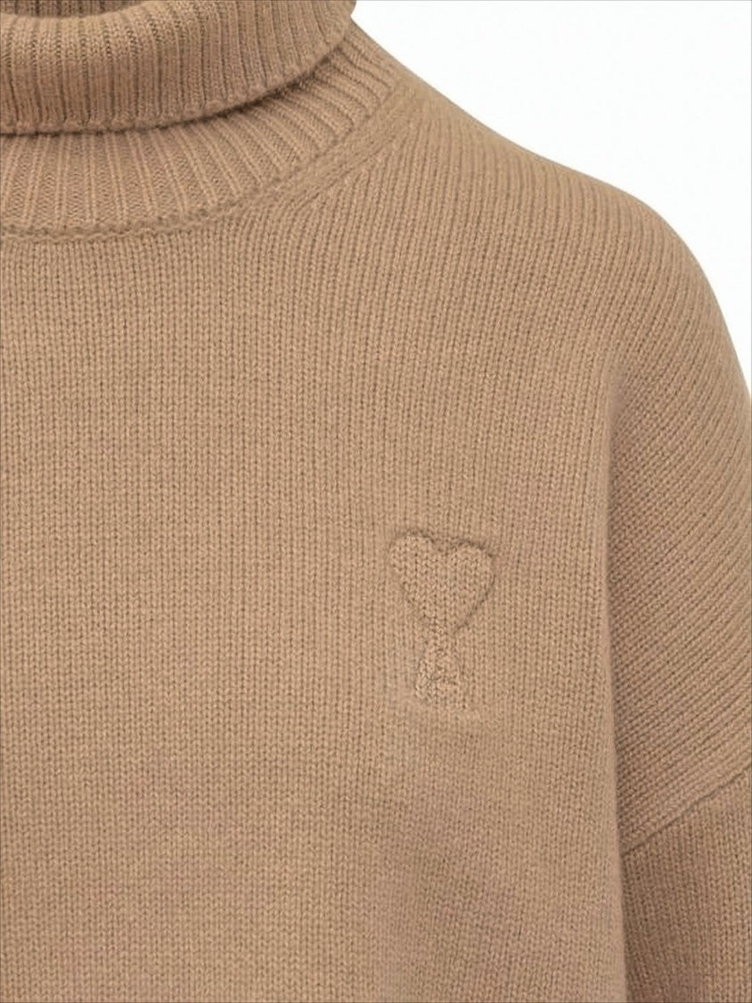 Ribbed Knit Turtleneck Sweater With Embroidered Heart Logo