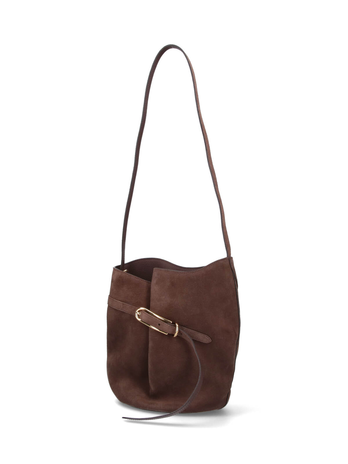 Brown Belted Suede Bucket Bag