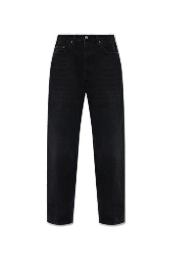 High-Waisted Black Denim Trousers with Classic Five-Pocket Design