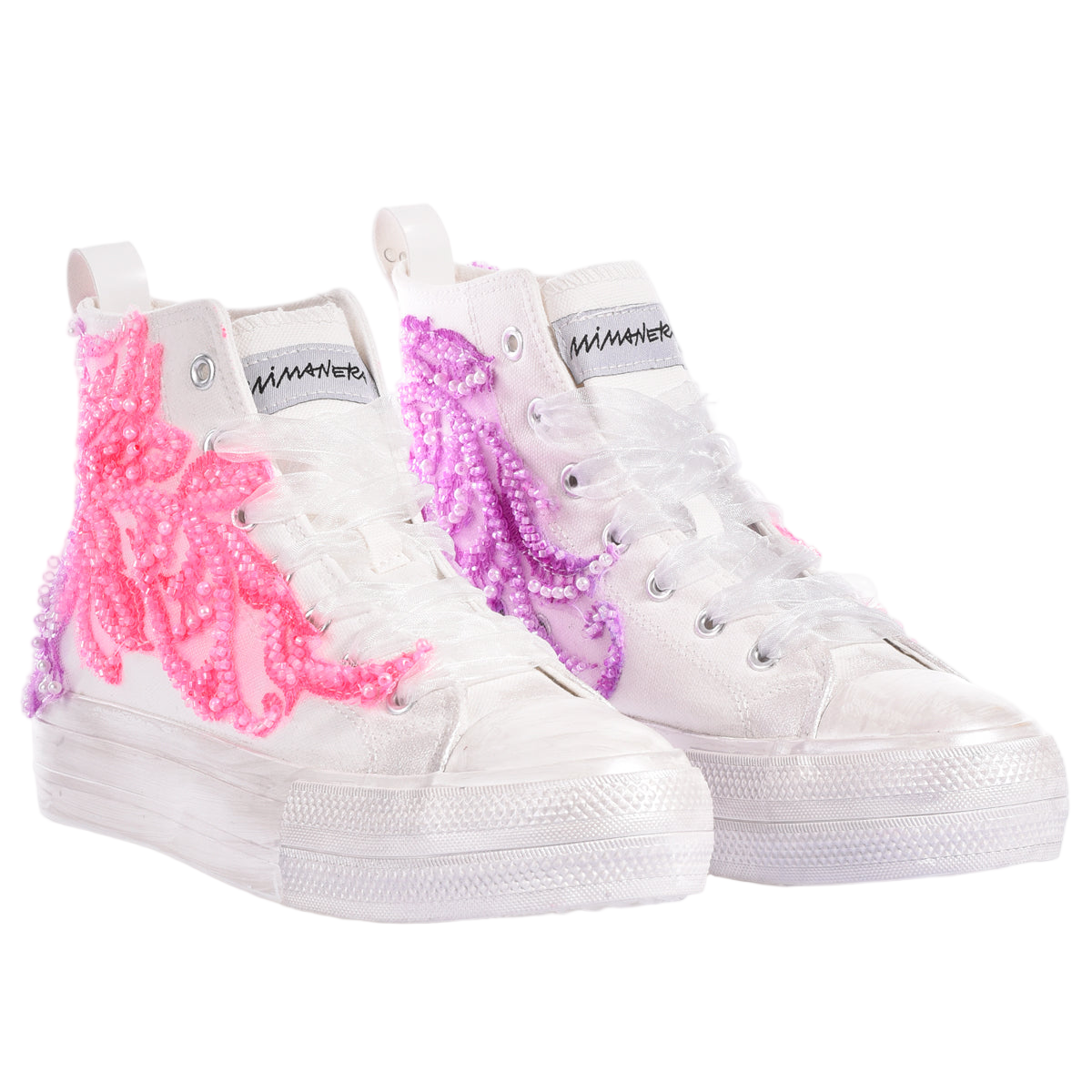 High-Top Platform Sneakers with Pearl Embellishments