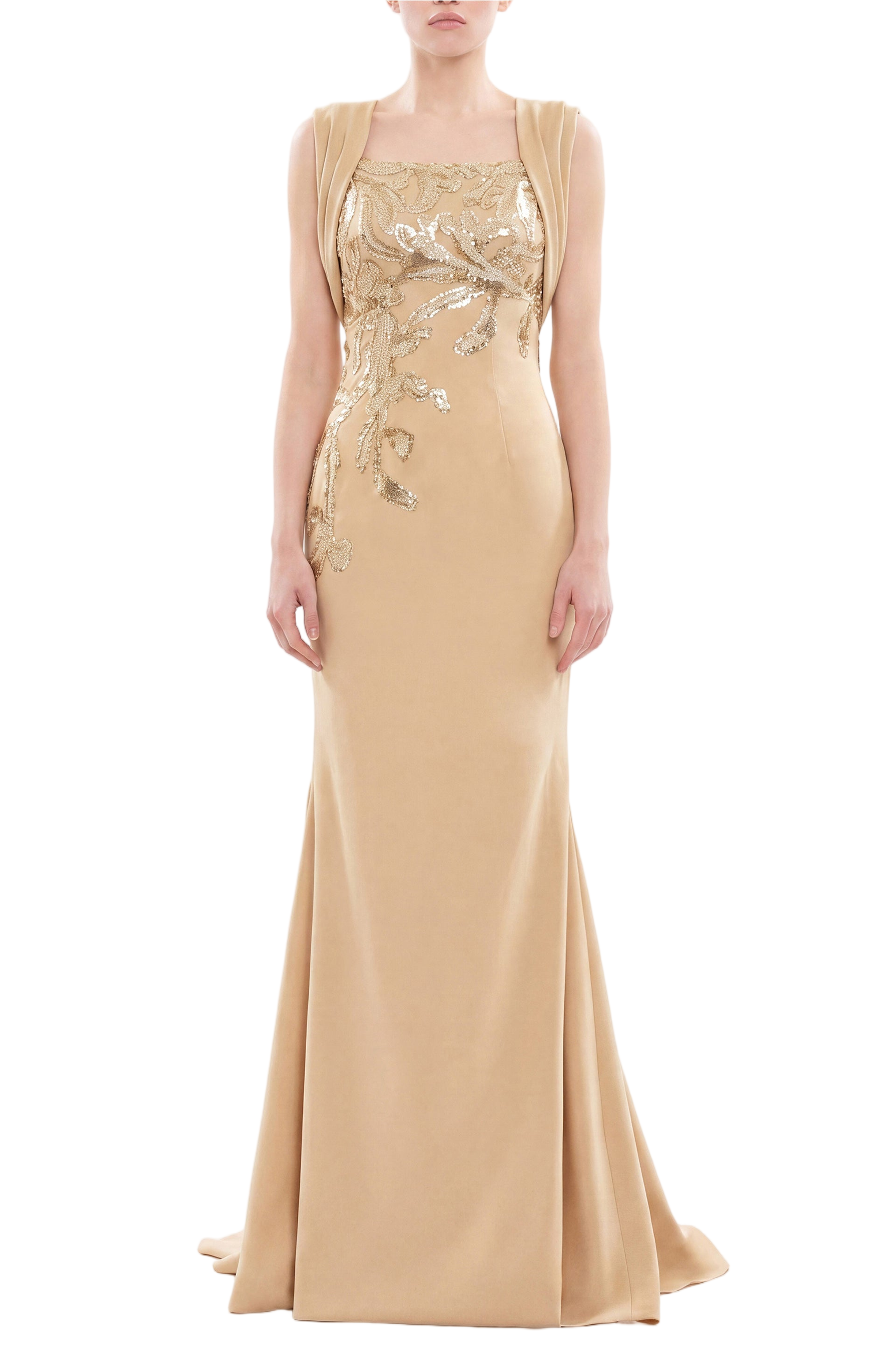 Embellished Long Crepe Dress