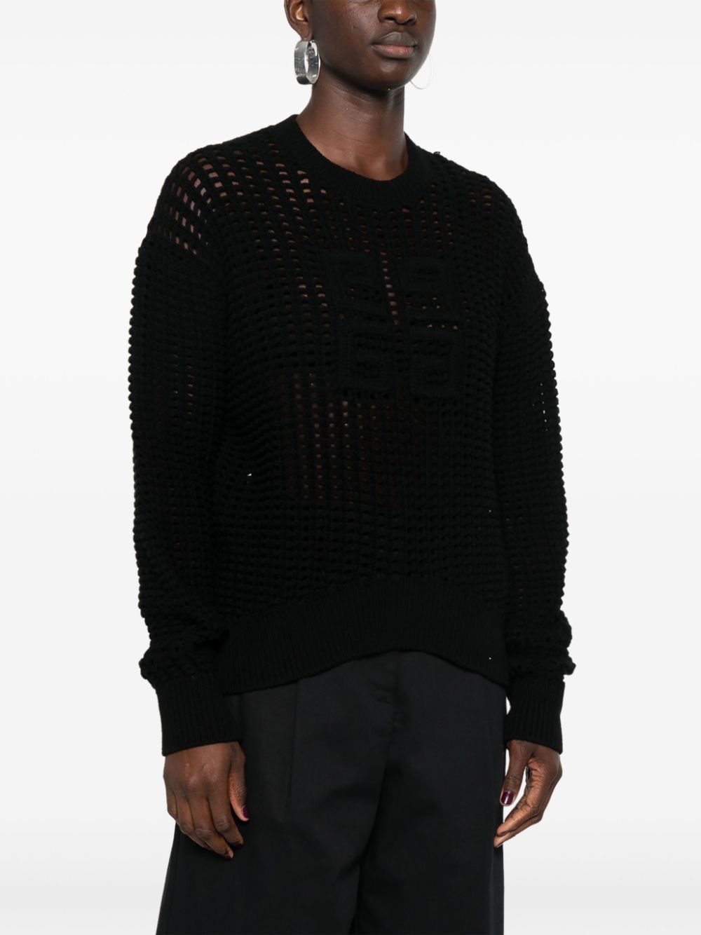 4G-Motif Fine Knit Sweater With Ribbed Trims