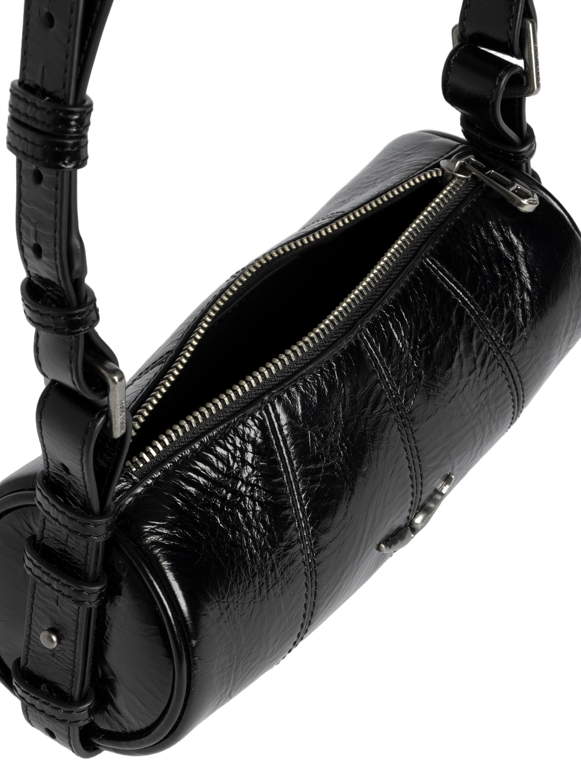 Cylindrical Patent Leather Shoulder Bag