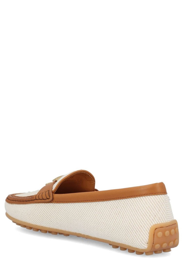 Textured Fabric Loafers with Leather Trim