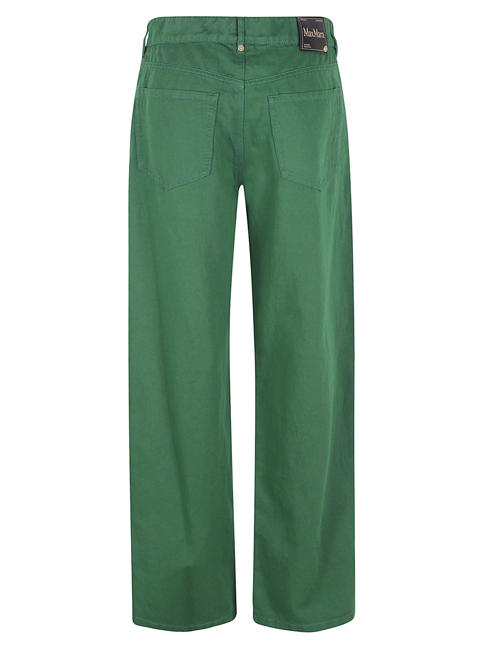 Wide-Leg Green Trousers with Five-Pocket Design