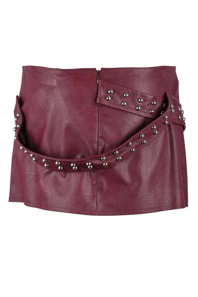 Faux Leather Mini Skirt - Red