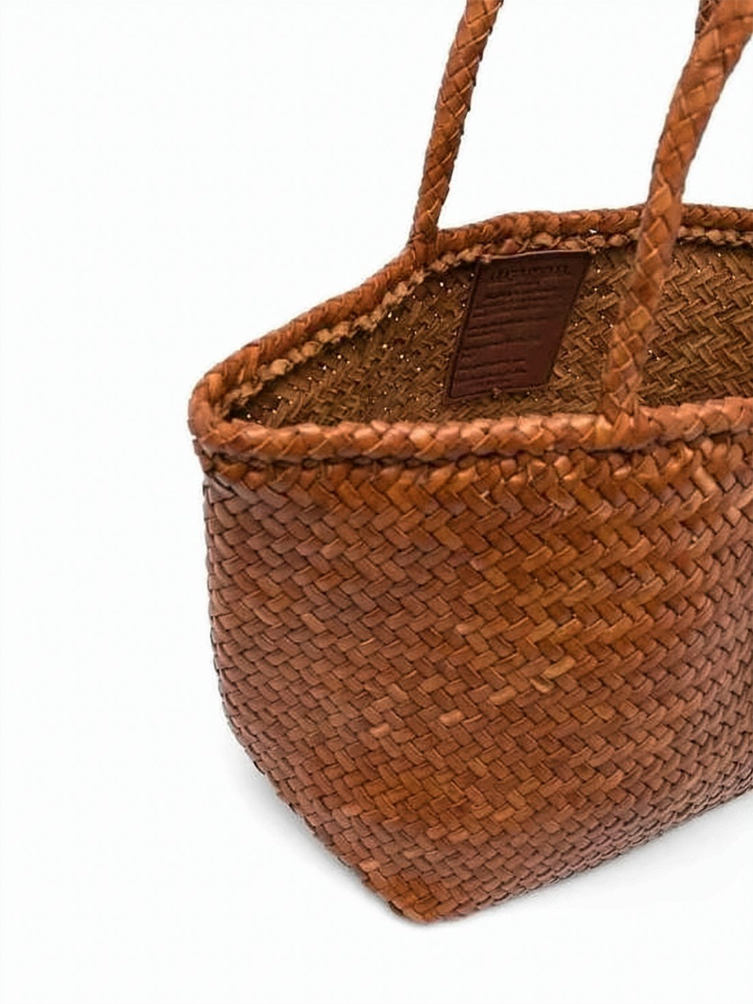 Artisanal Woven Tote Bag In Rich Brown Calf Leather