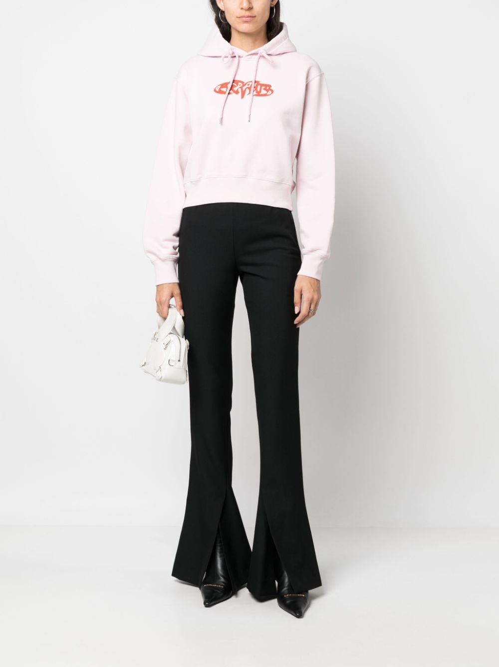 Light Pink Amb Graphic Cropped Cotton Hoodie