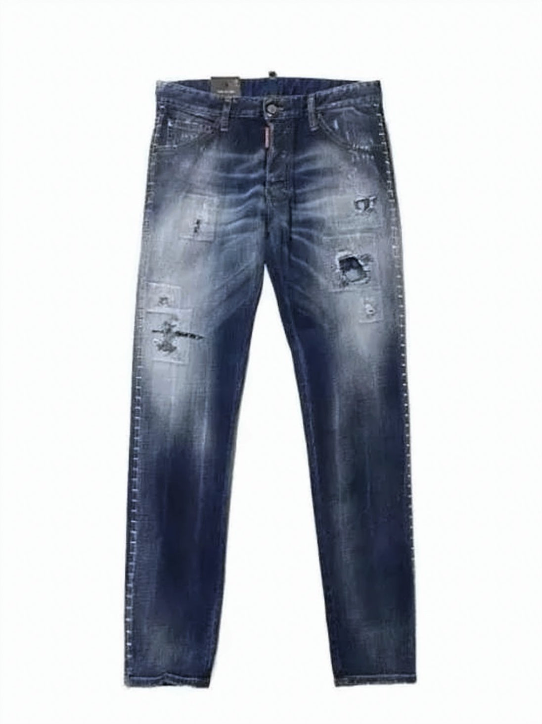 Faded Blue Distressed Denim Pants