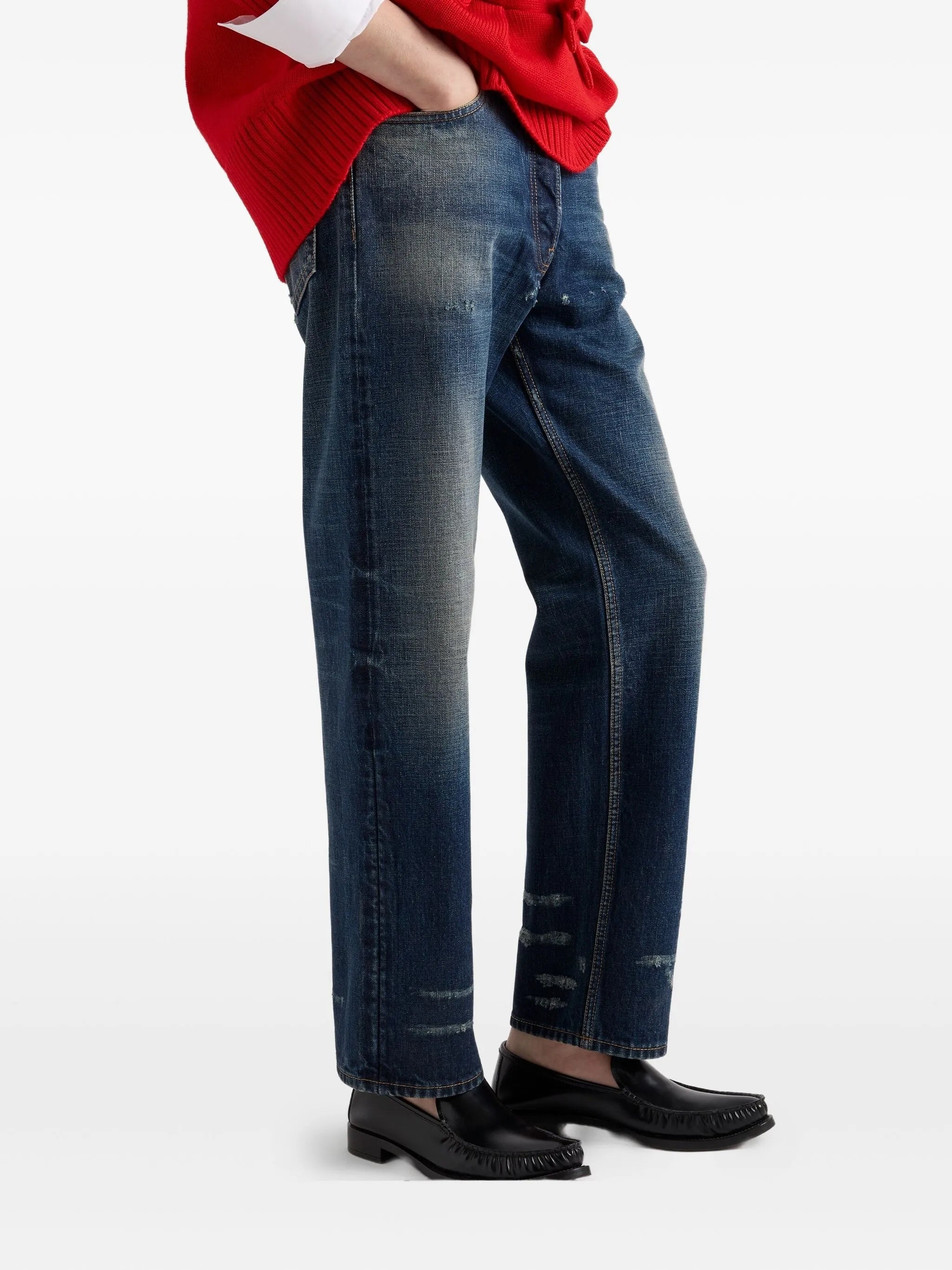 Medium Blue Relaxed-Fit Five-Pocket Jeans