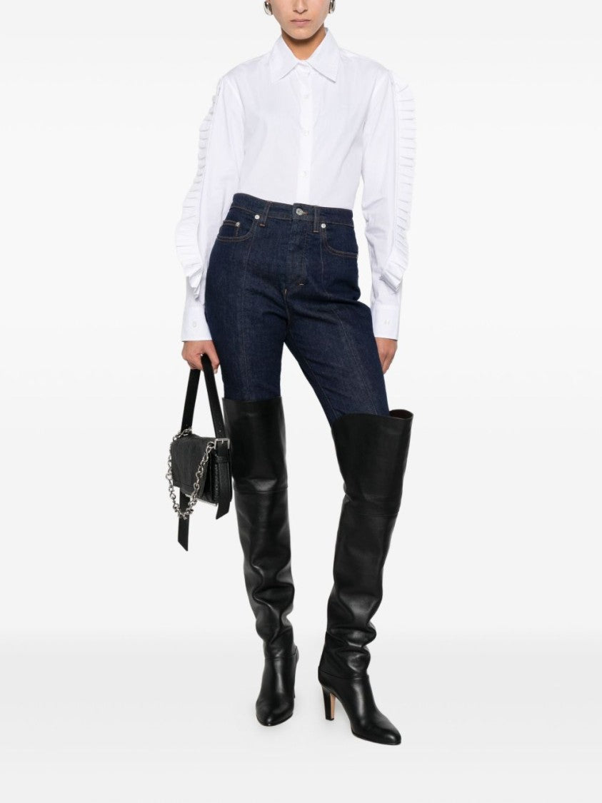 Ruffled Trim White Cotton Shirt