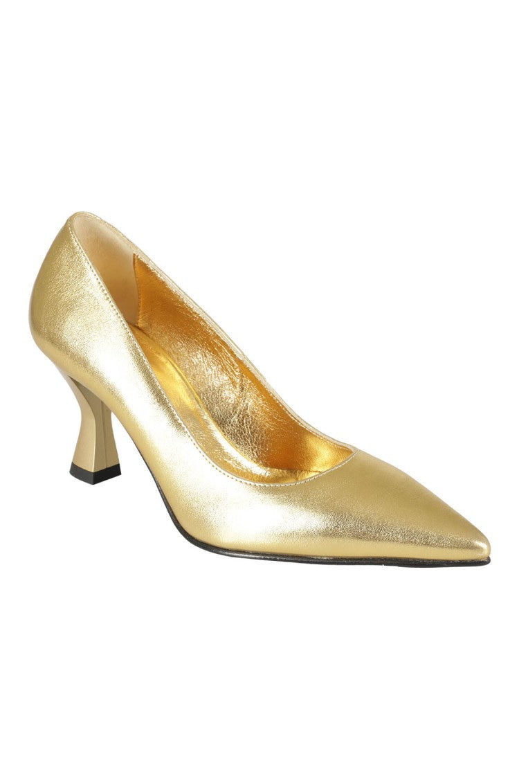 Pointed-Toe Pumps With Pyramid Heel And Metallic Finish