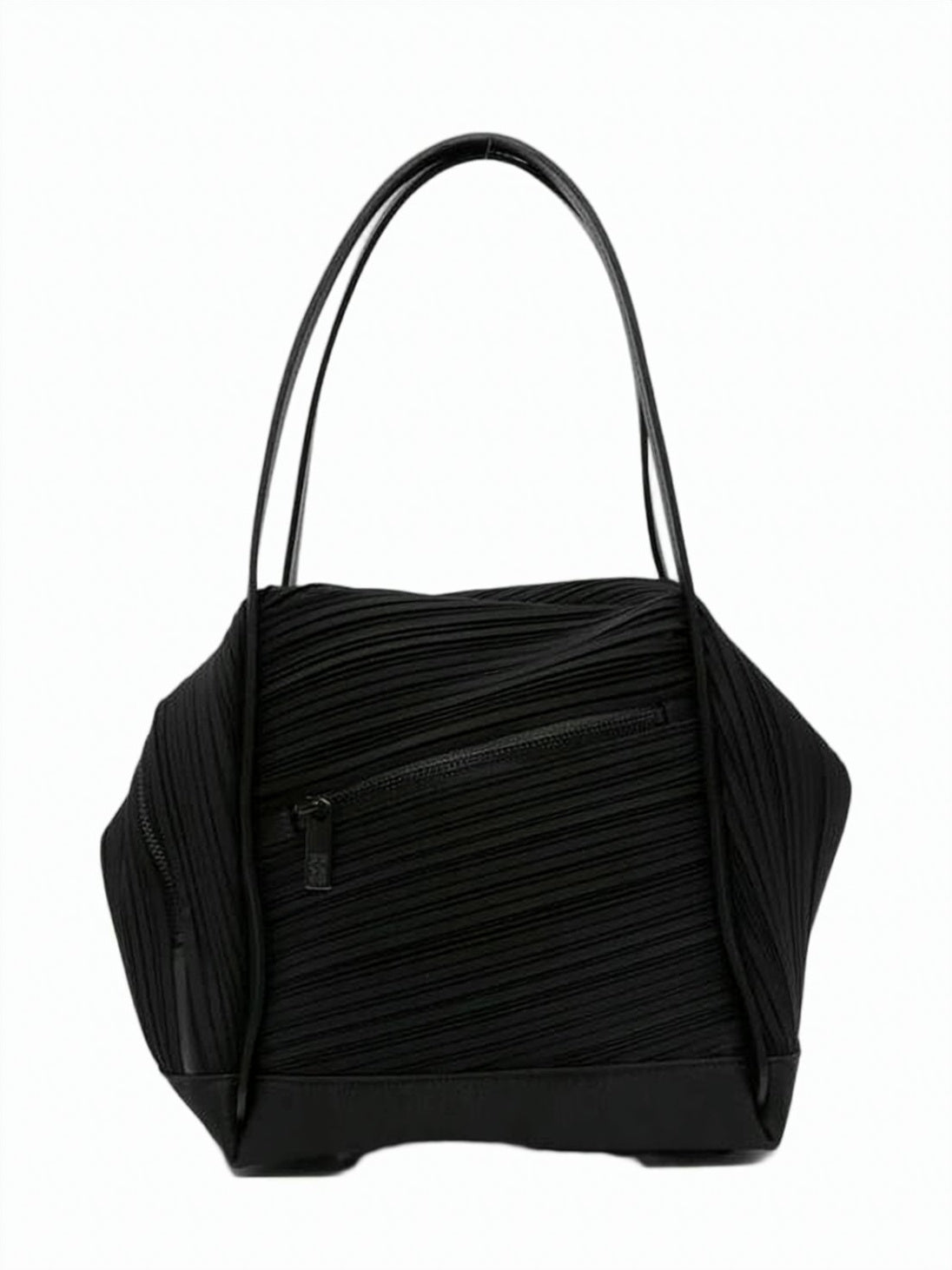 Black Textured Polyester Unique Pleated Tote Bag