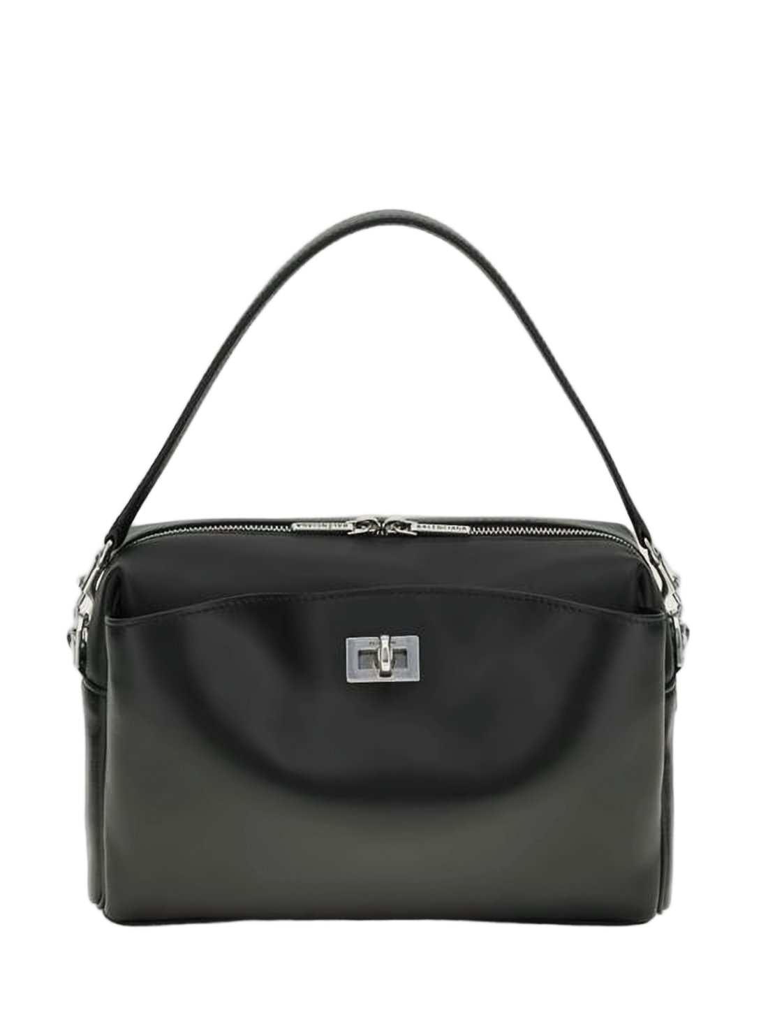 Rectangular Shoulder Bag with Silver-Tone Turn-Lock Closure