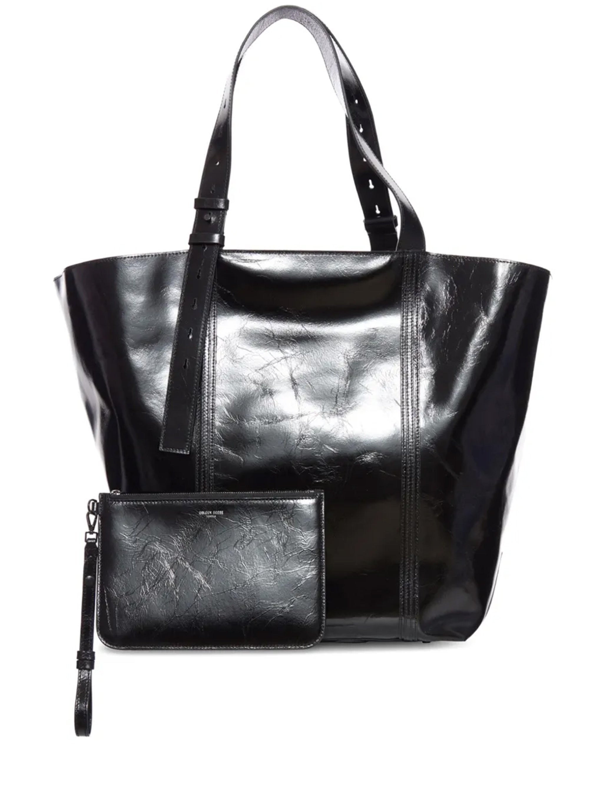 Shopping 24.7 Glossy Black Leather Tote