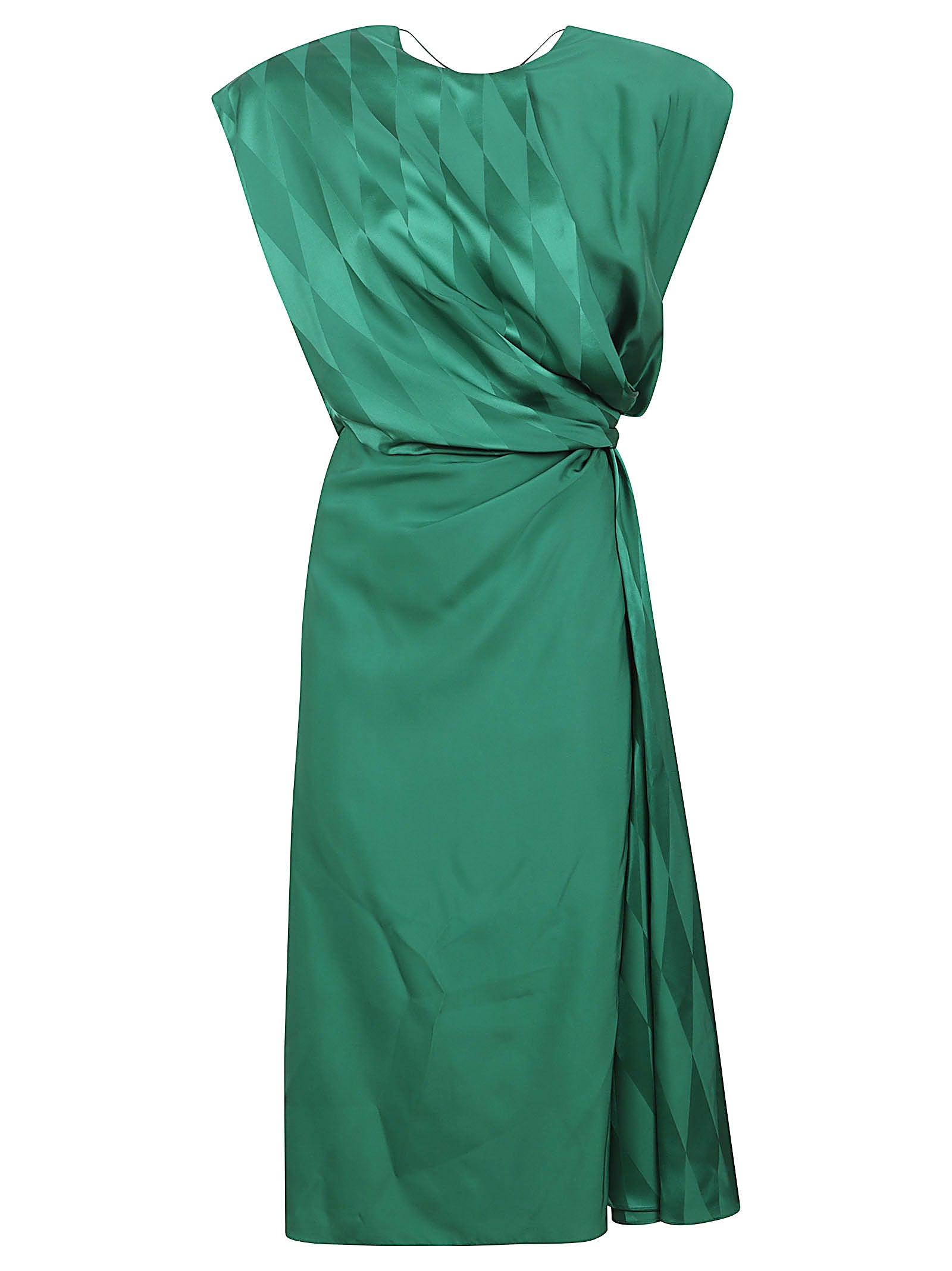 Asymmetrical Green Midi Dress with Draped Design
