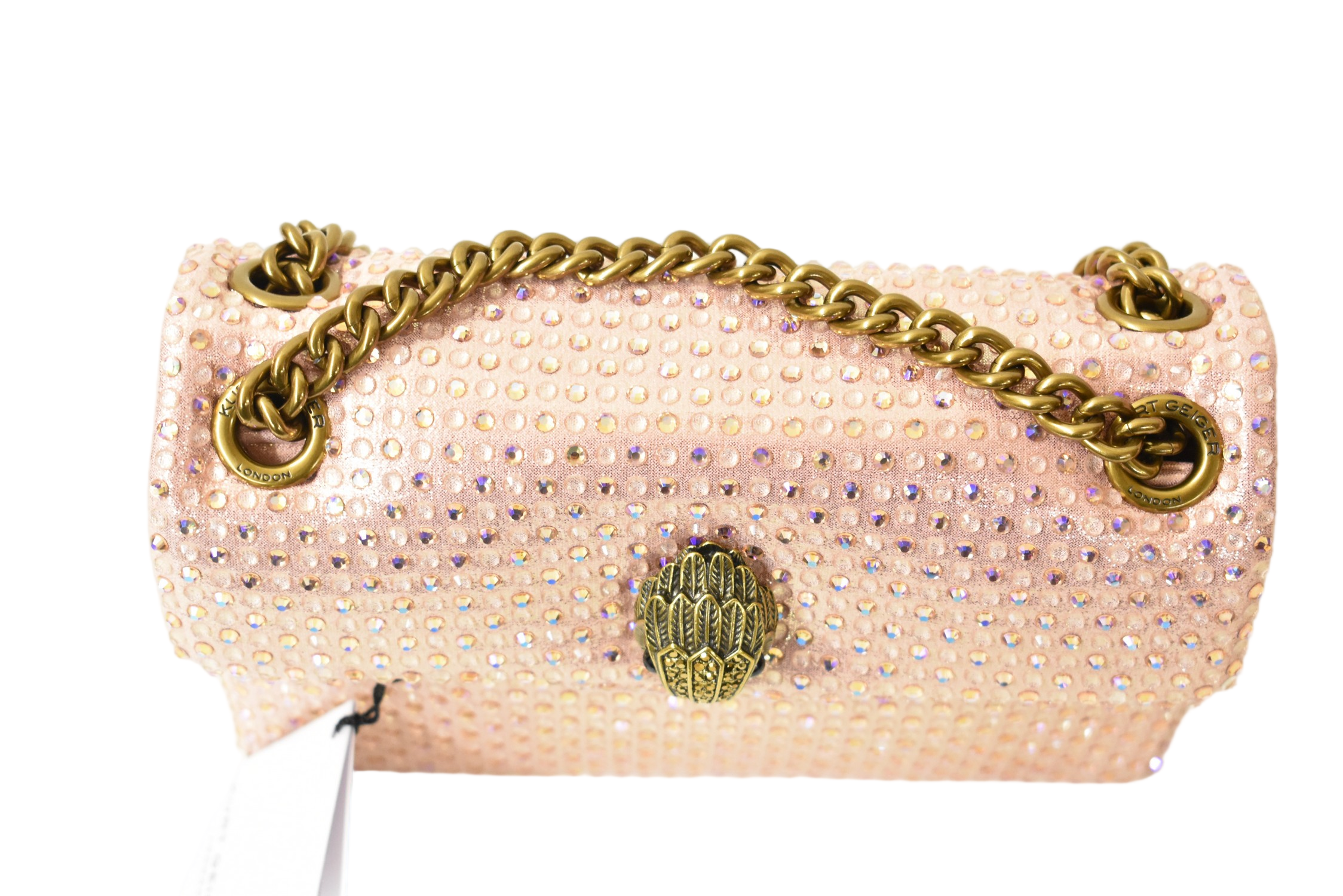 Rhinestone-Embellished Pale Pink Shoulder Bag With Gold Hardware