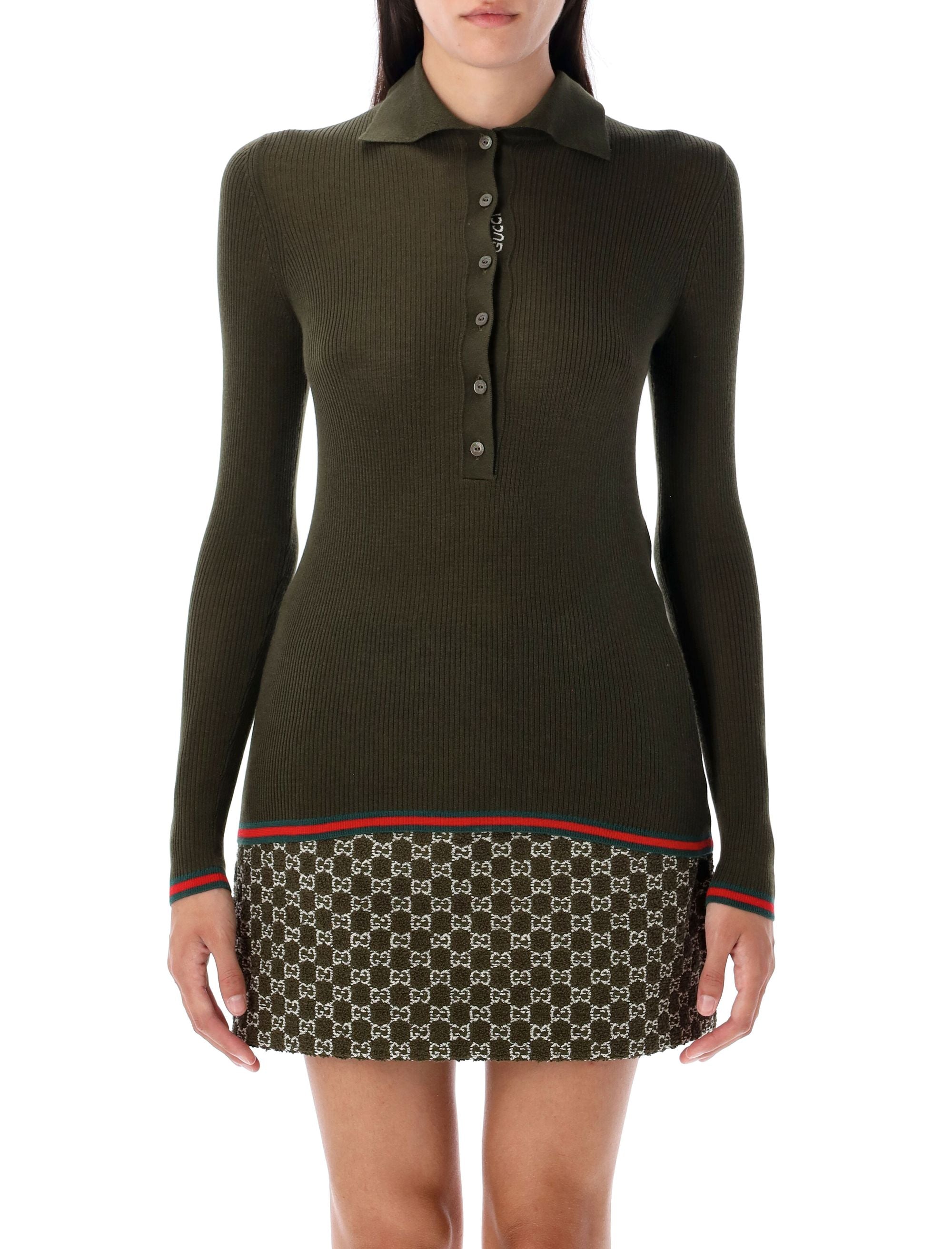 Ribbed Knit Ls Polo Top