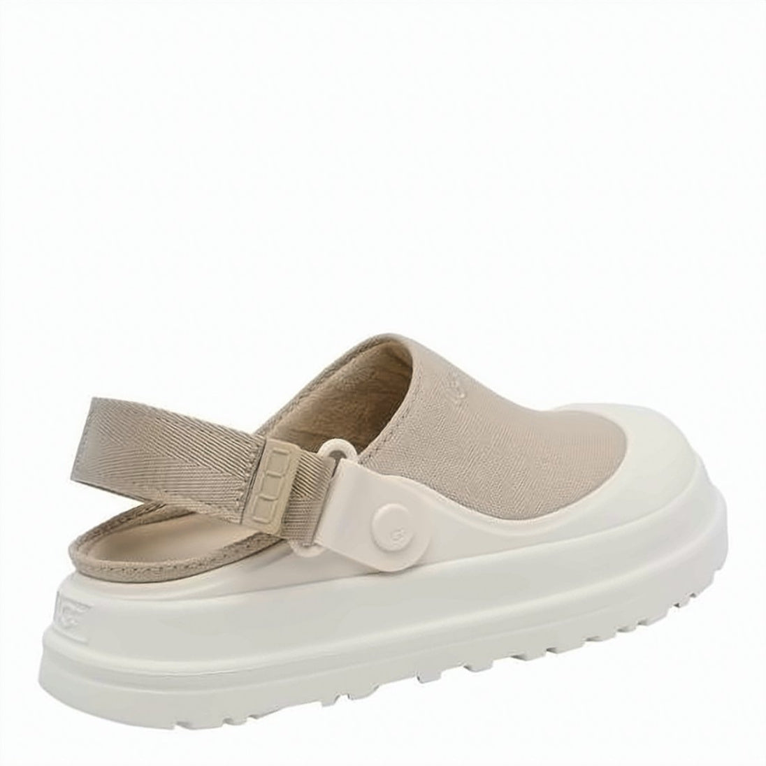 Beige Fabric White TPU Toe Sandals