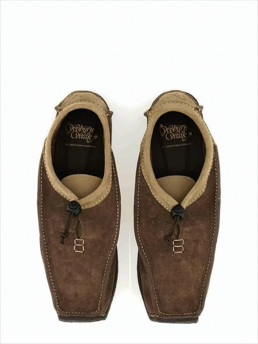Moccasin-Style Brown Suede Loafers with Toggle Lace Detail