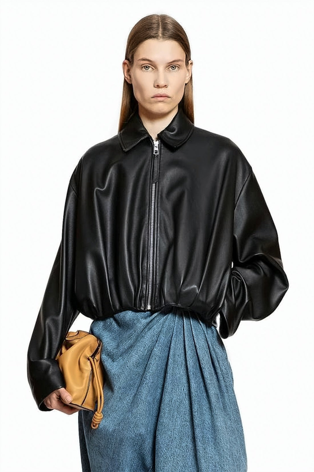 Lamb Leather Coat with Oversized Silhouette