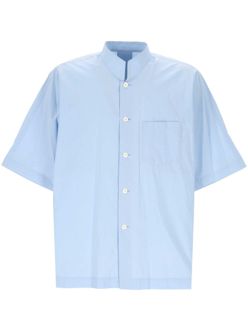 Mandarin Collar Short-Sleeve Shirt with Boxy Fit