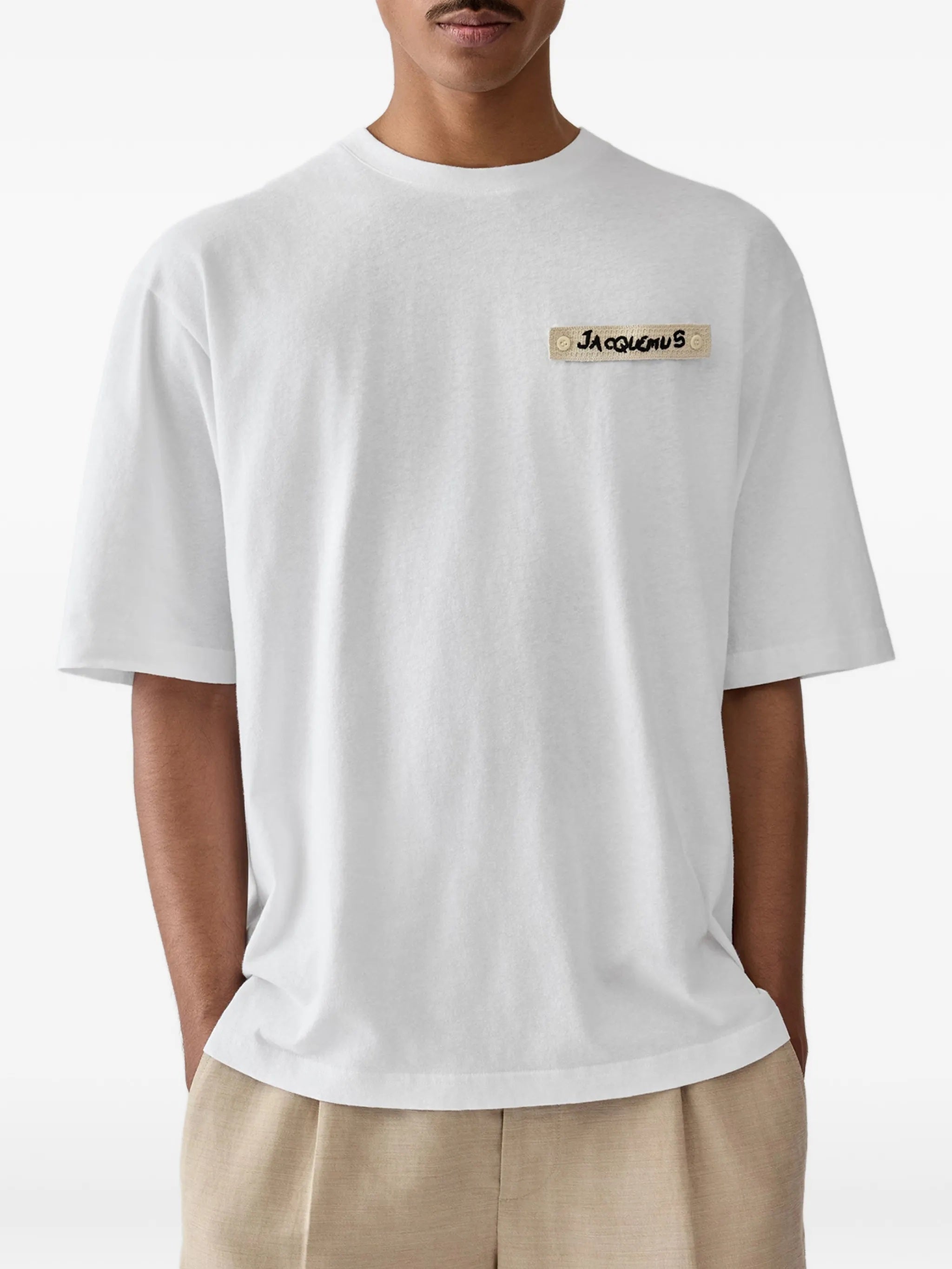 Beige Silk and Nylon Knit T-Shirt