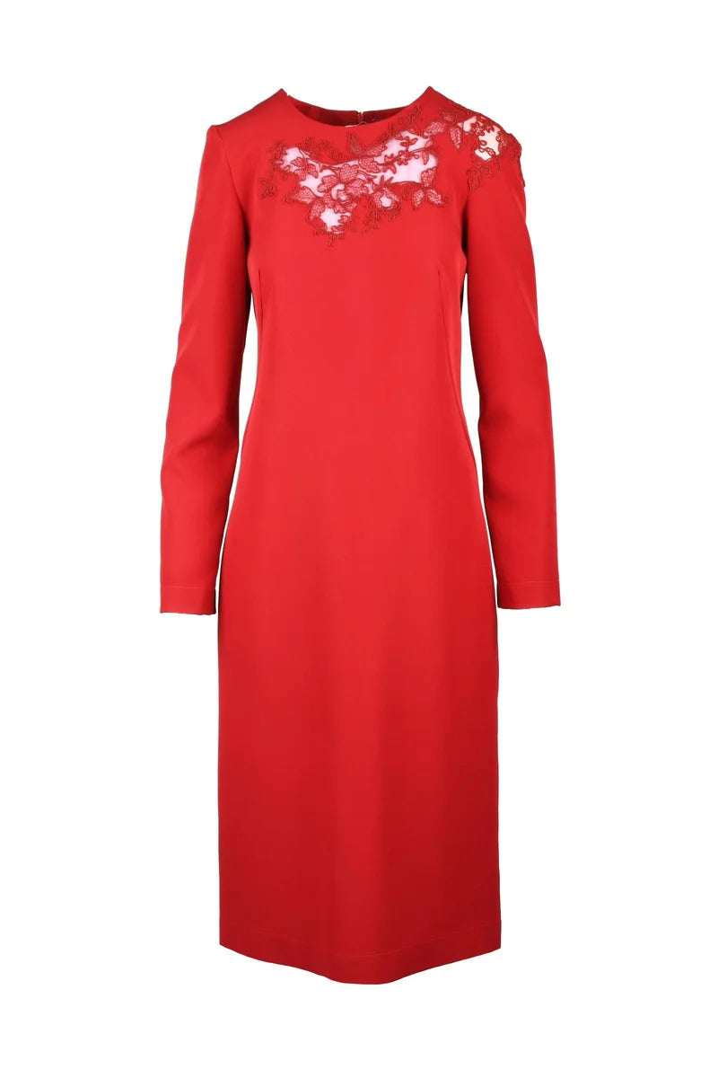 Midi Dress Lace Polyester Stretch - Red