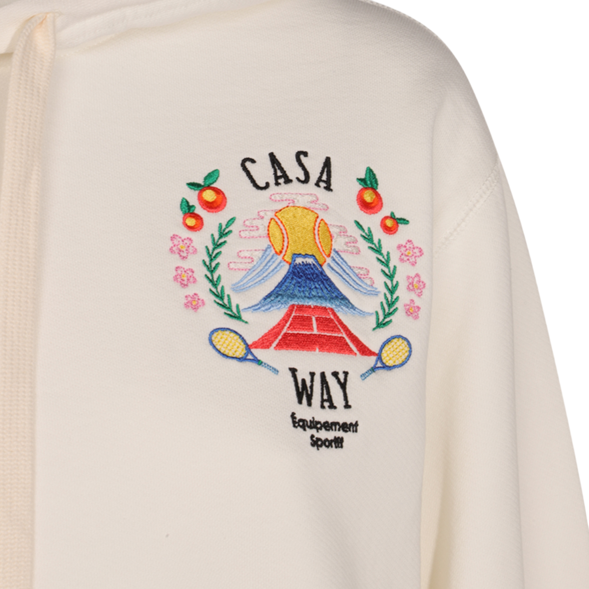 Relaxed-Fit Creamy White Hoodie with Floral Embroidery