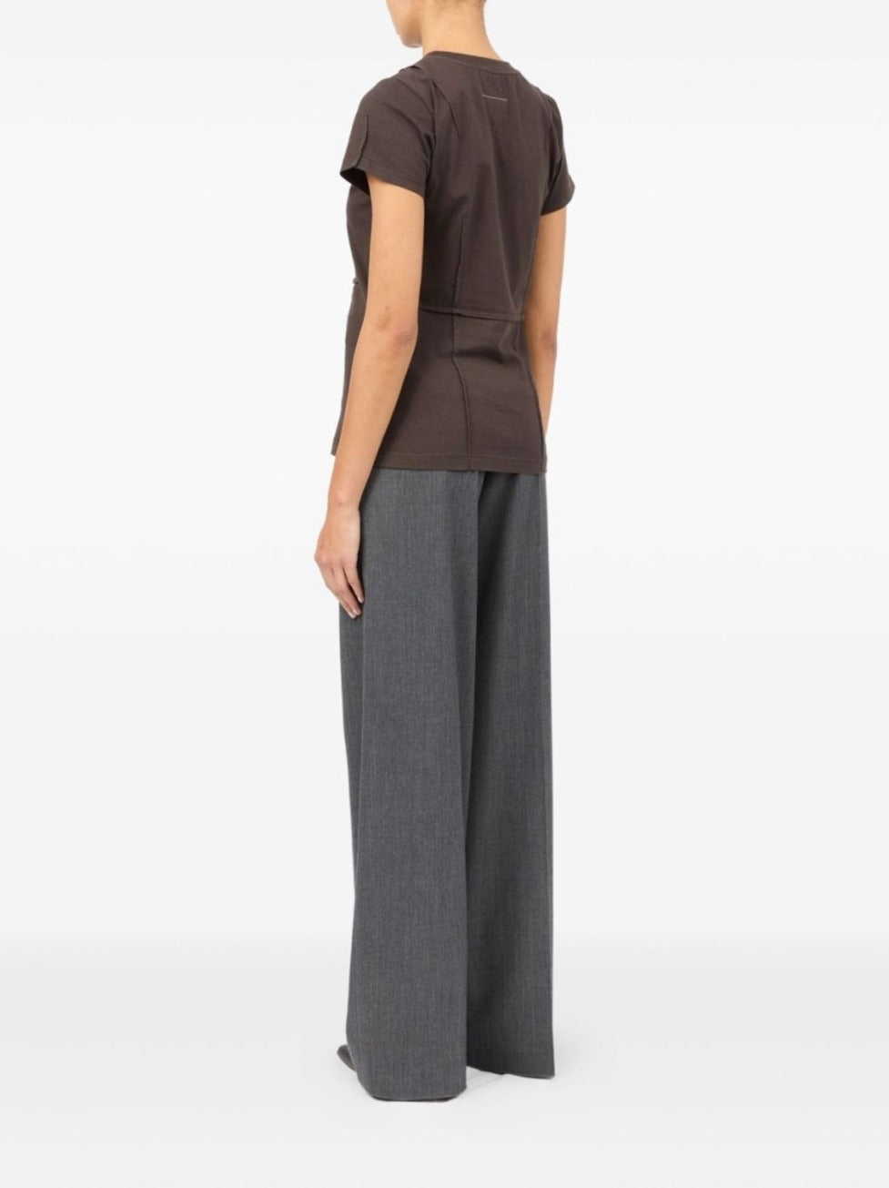 Structured Brown Cotton T-Shirt With Seam Detailing