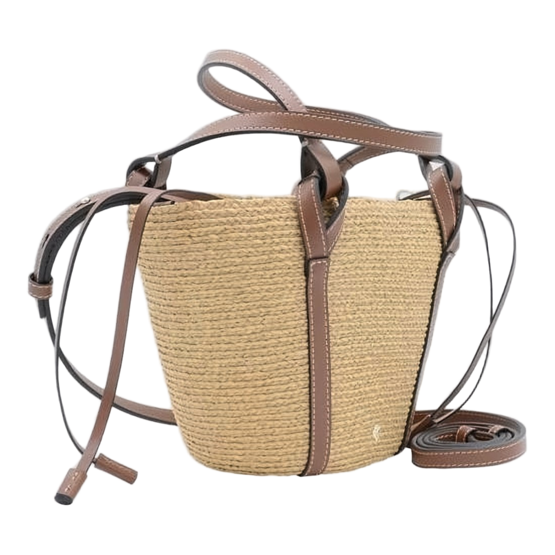 Structured Raffia Tote Bag with Leather Trim