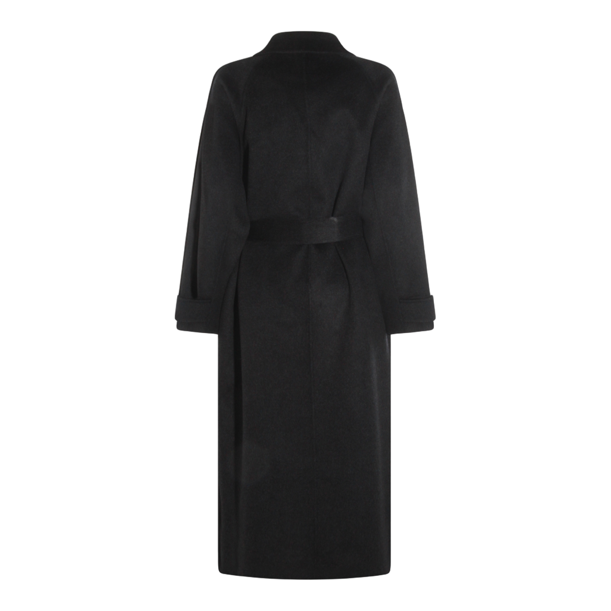 Double-Breasted Black Coat with Fabric Belt