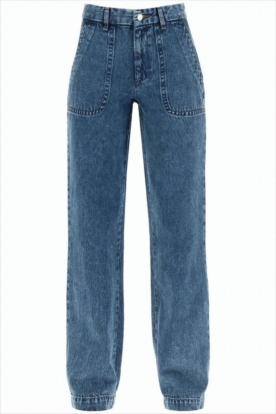 Wide-Leg Denim Pants With High Waist And Front Patch Pockets
