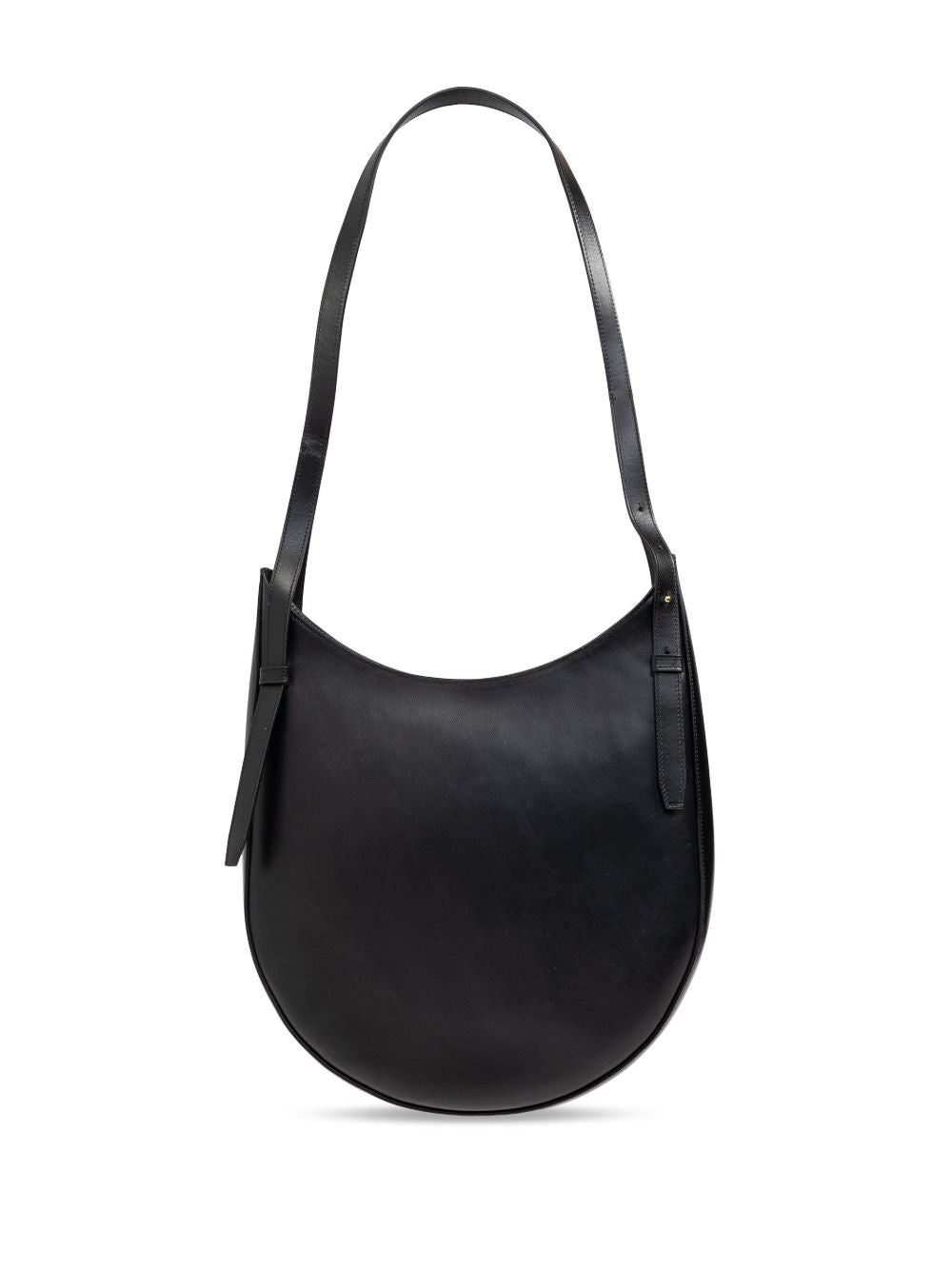 Curved Black Calf Leather Shoulder Bag
