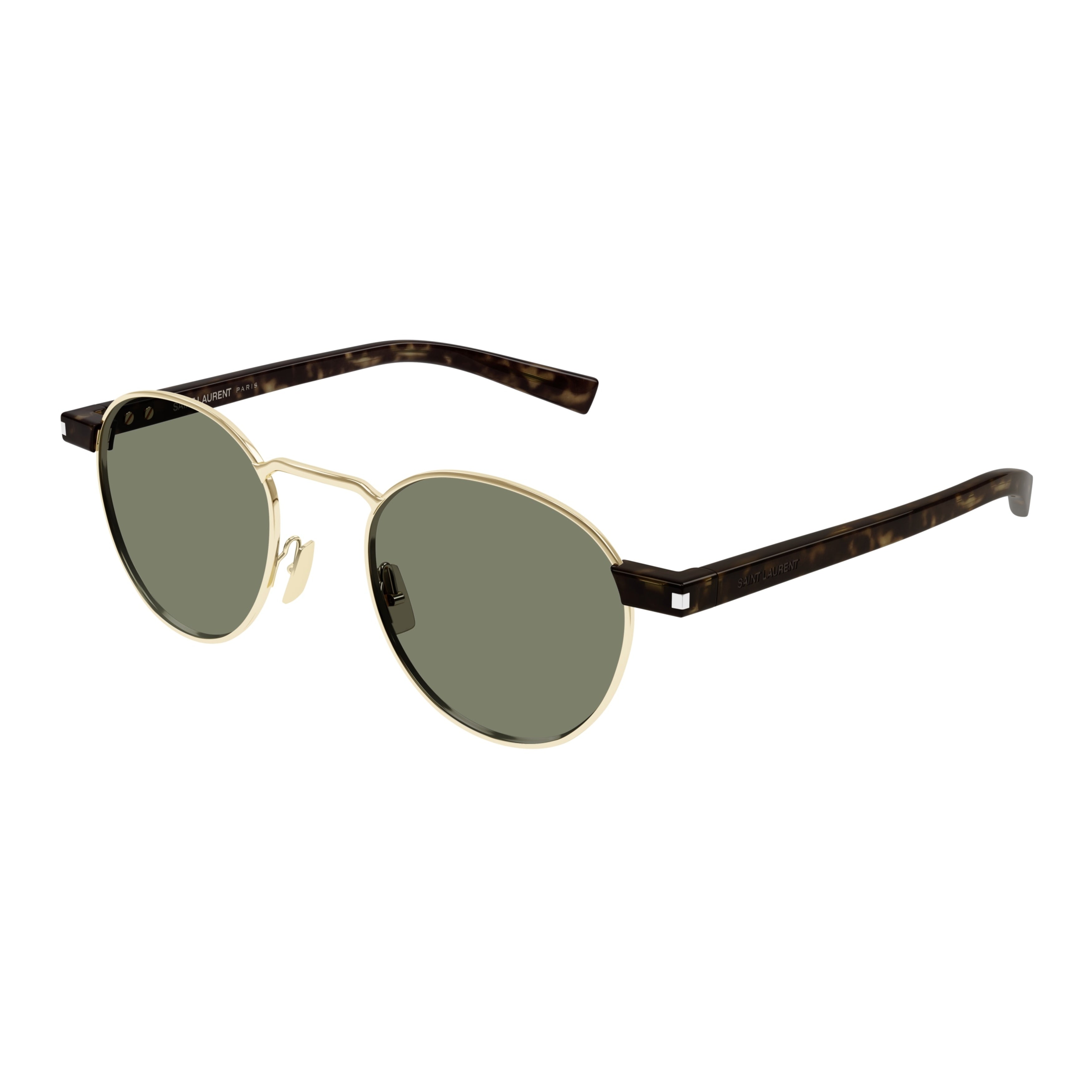 Gold-tone Round Frame Sunglasses with Tortoiseshell Temples