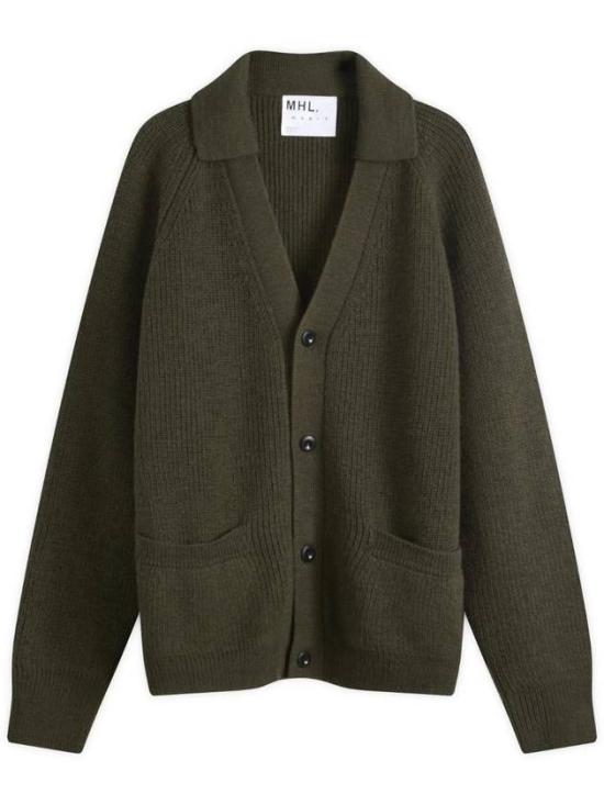 Textured Wool Cardigan With Deep V-Neck And Button-Down Front