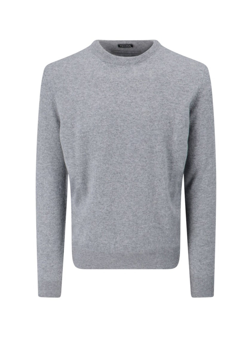 Cashmere Sweater Gray Crew Neck Ribbed Trim