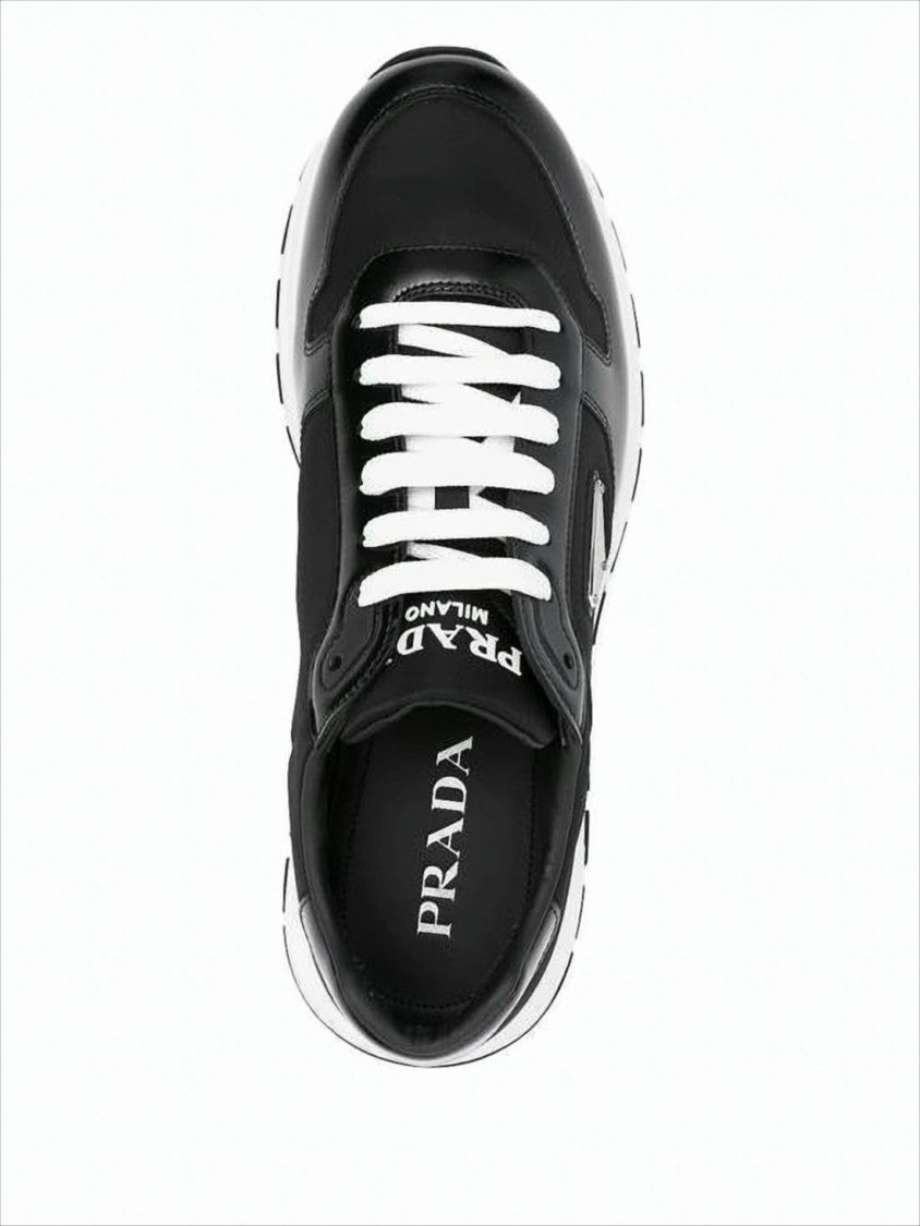 Low-Top Black Sneakers with Leather and Nylon Upper