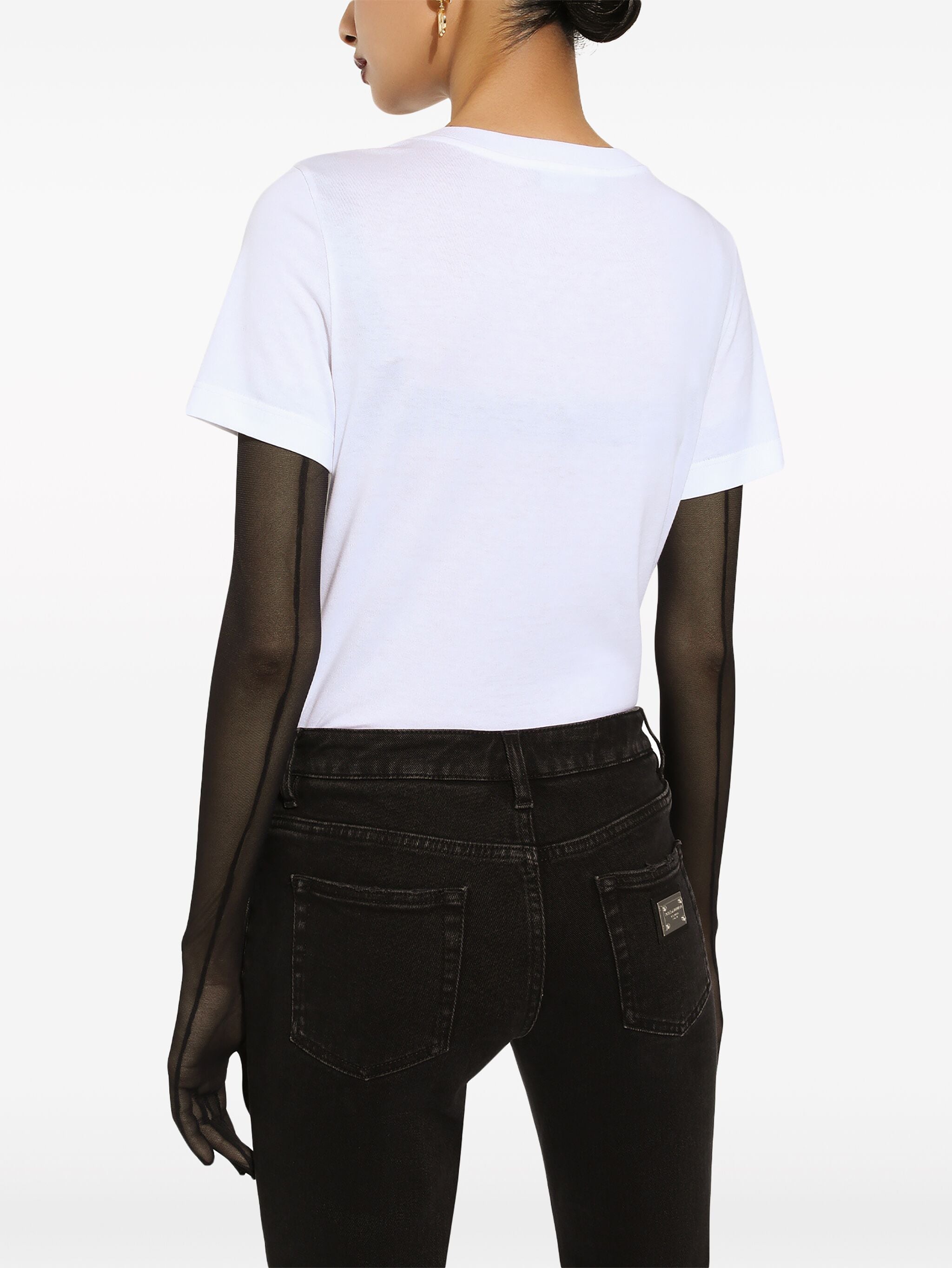Fitted White Cotton Jersey Lace T-Shirt