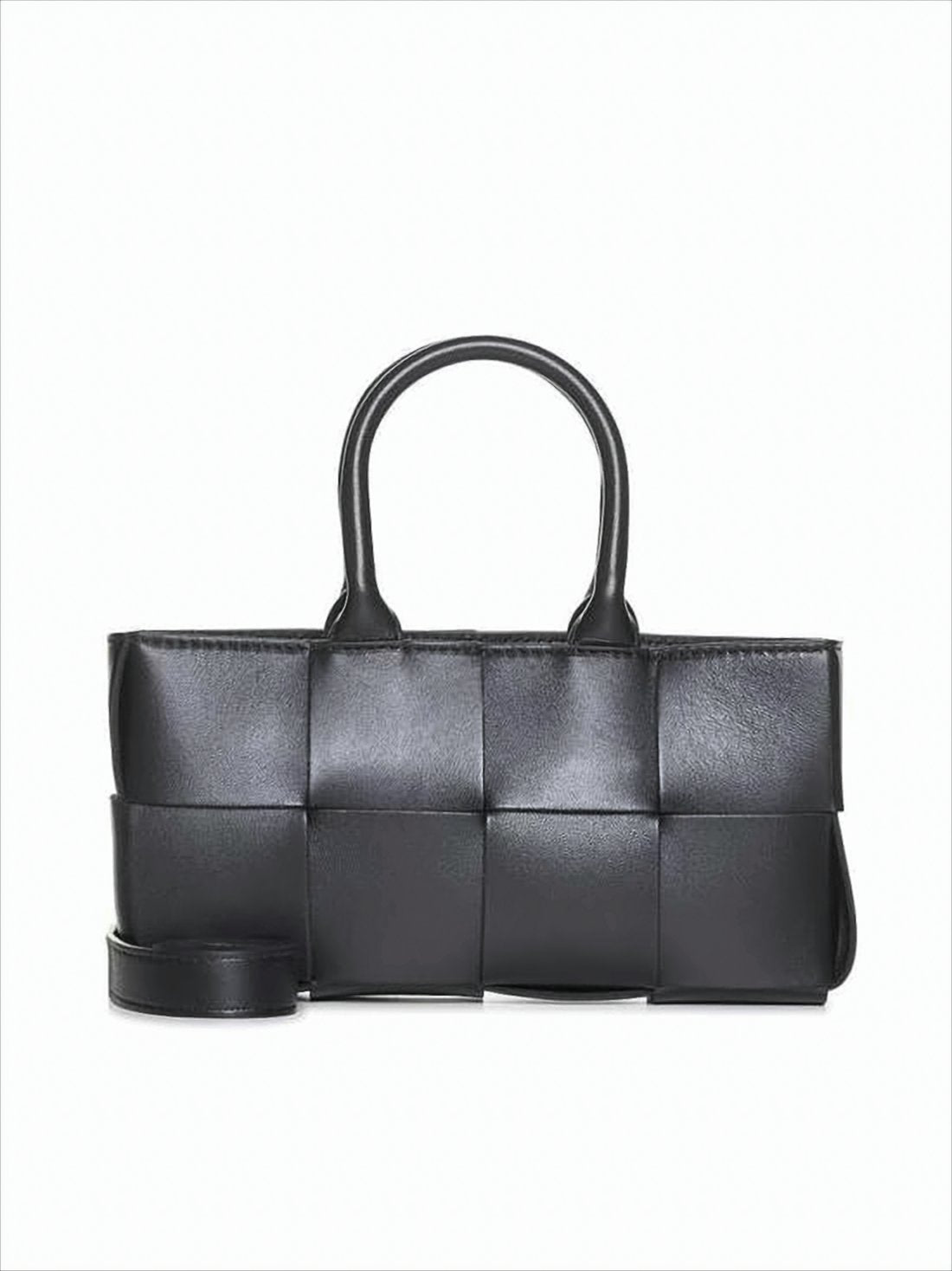 Rectangular Woven Black Lambskin Tote Bag