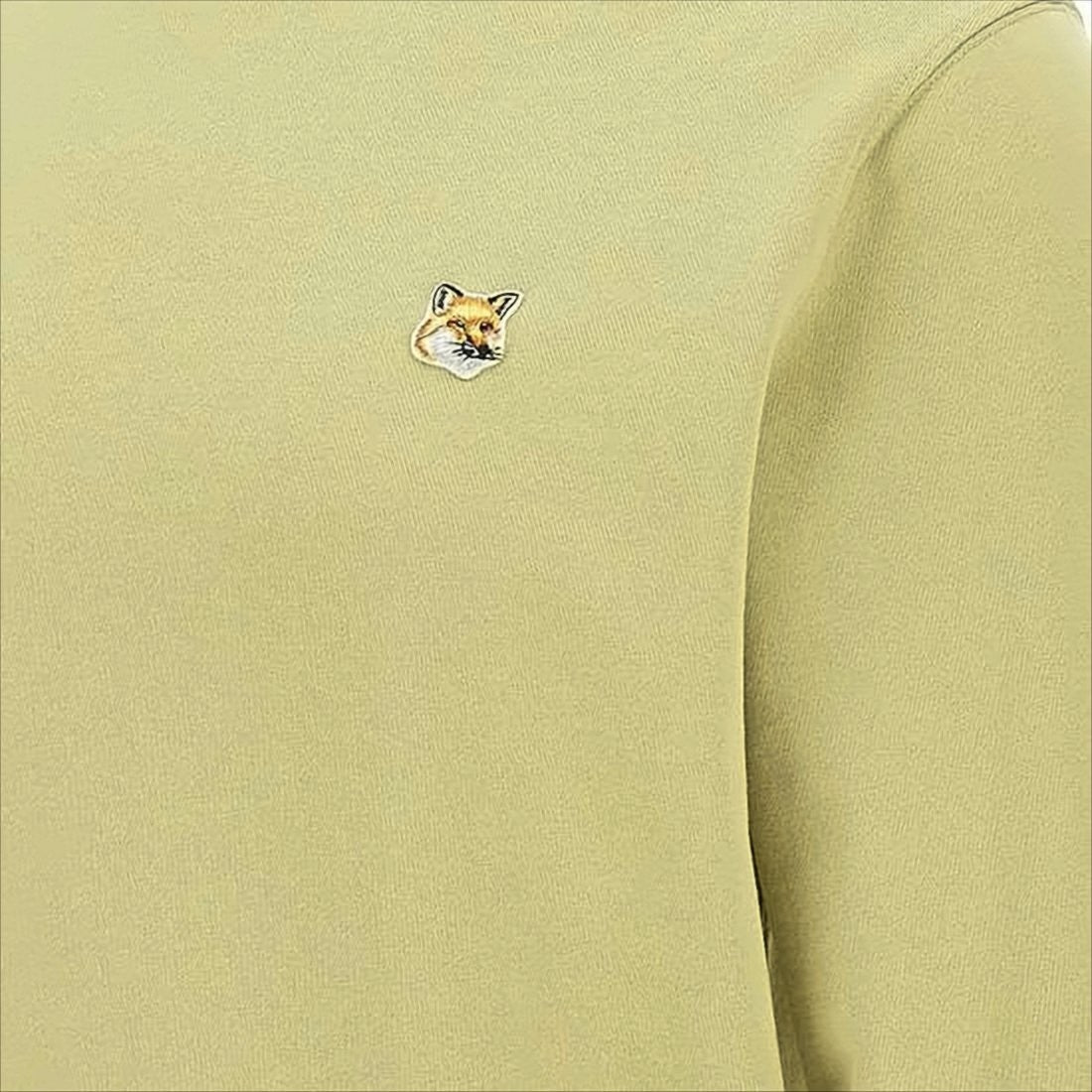 Long-Sleeve Crewneck Sweatshirt In Light Olive With Embroidered Fox Emblem