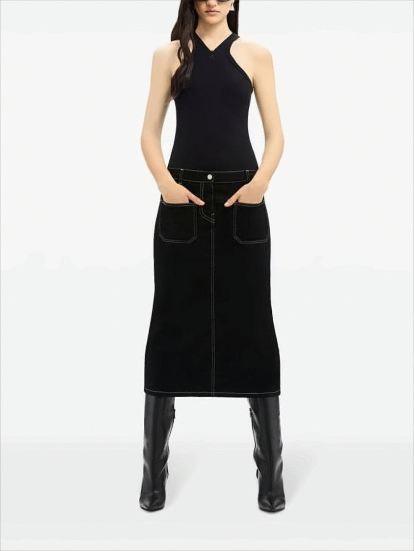 Fitted Black Sleeveless Ribbed Top With Subtle Zipper
