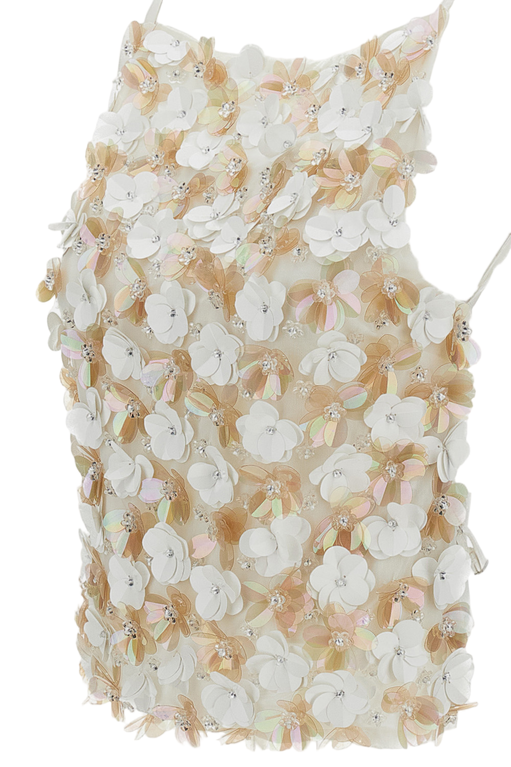 Floral Sequin Open-Back Top With Criss-Cross Tie Detail