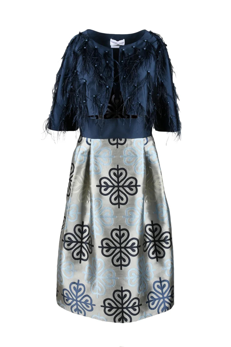 Nefertari Set Cropped Textured Jacket and Structured Skirt Ensemble