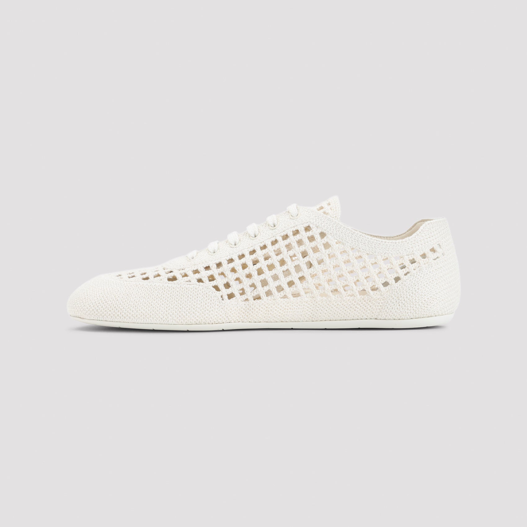 Lattice-Patterned White Sneakers