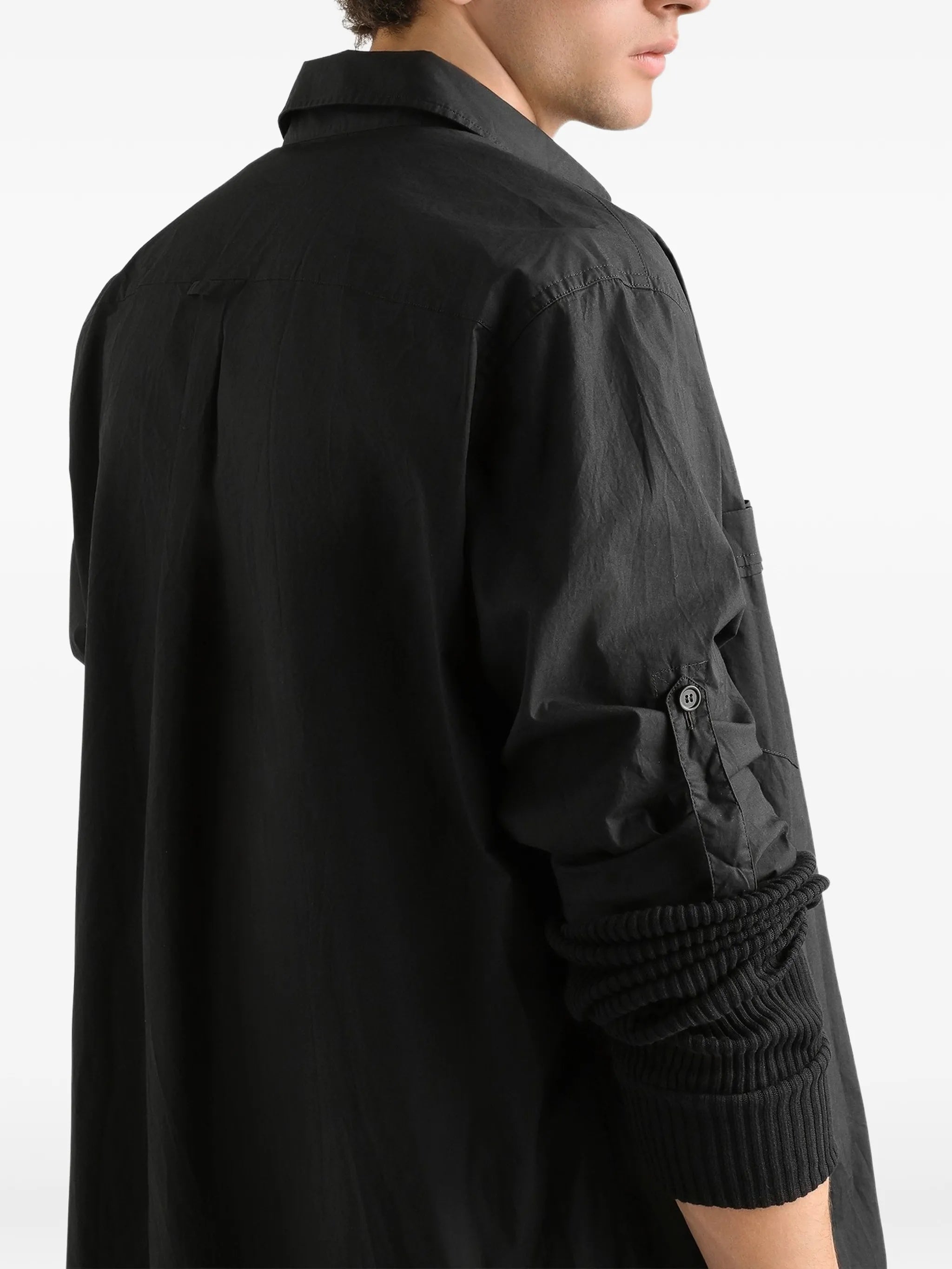Long-Sleeve Black Cotton Button Tab Shirt